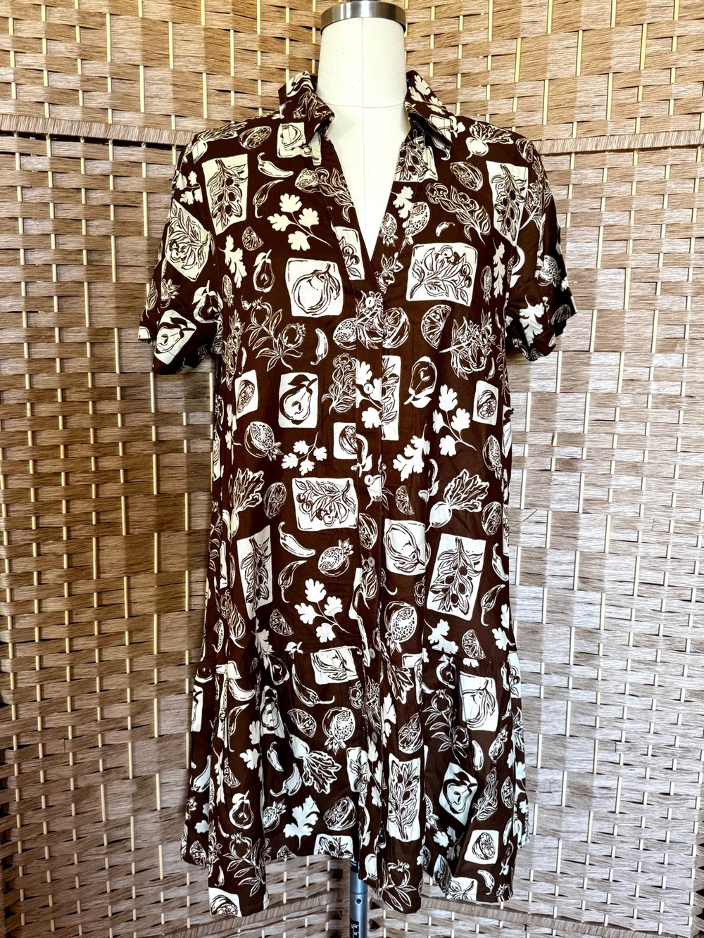 NWT Japna brown & cream print shirt dress M - Picture 2 of 12
